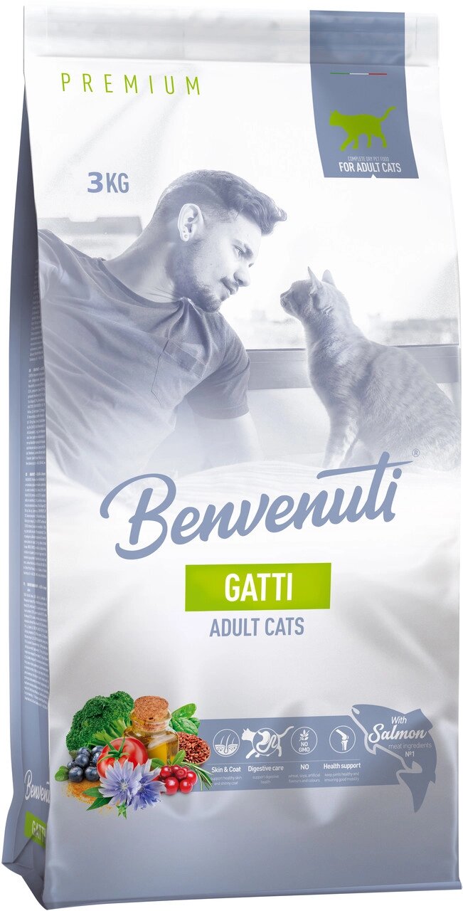 Корм для котів Benvenuti GATTI з лососем 3 кг від компанії ZooVet - Інтернет зоомагазин самих низьких цін - фото 1