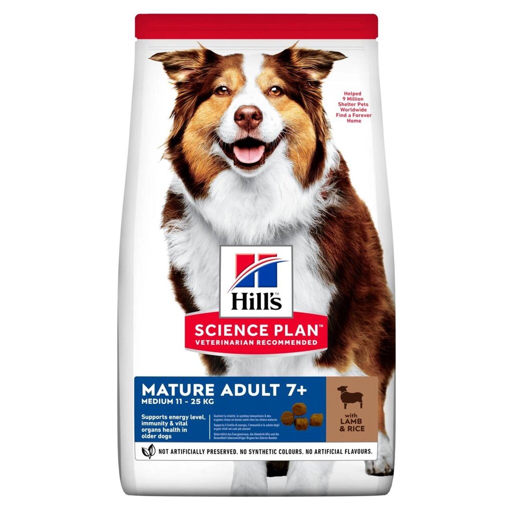 Корм для літніх собак Хіллс Hills SP Mature Adult 7+ сухий корм для середніх порід собак 14 кг (ягня/рис) від компанії ZooVet - Інтернет зоомагазин самих низьких цін - фото 1
