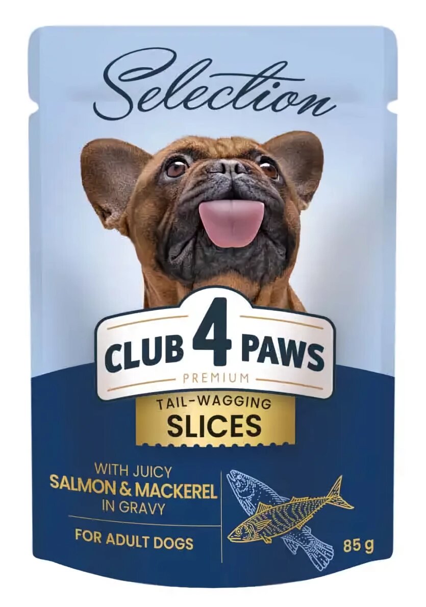 Корм для собак малих порід CLUB 4 PAWS (Клуб 4 Лапи) Premium Plus Selection шматочки з лососем та макреллю в соусі, 85 г від компанії ZooVet - Інтернет зоомагазин самих низьких цін - фото 1