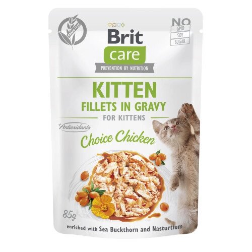 Корм вологий для кошенят Brit Care Cat Fillets in Gravy Choice Chicken філе в соусі з куркою, пауч, 85 г від компанії ZooVet - Інтернет зоомагазин самих низьких цін - фото 1