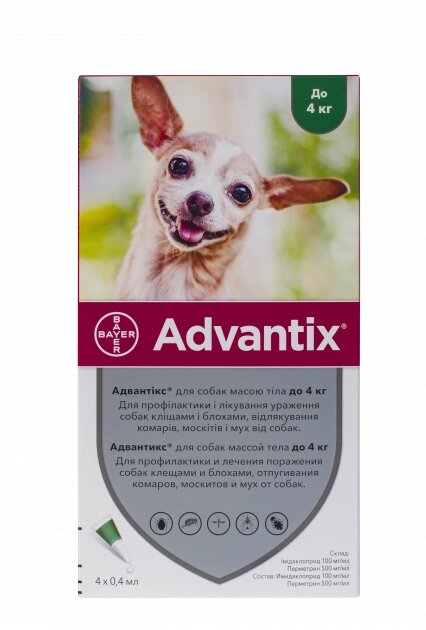 Краплі Адвантікс для собак вагою до 4 кг (0,4 мл 1 піпетка) BAYER від компанії ZooVet - Інтернет зоомагазин самих низьких цін - фото 1