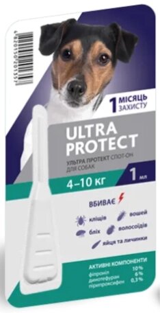 Краплі на холку Ultra Protect (Ультра протект) від бліх та кліщів для собак вагою 4-10 кг від компанії ZooVet - Інтернет зоомагазин самих низьких цін - фото 1