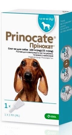 Краплі Прінокат (Prinocate) для собак від зовнішніх і внутрішніх паразитів 1 мл 4 - 10 кг (1 піпетка) KRKA від компанії ZooVet - Інтернет зоомагазин самих низьких цін - фото 1