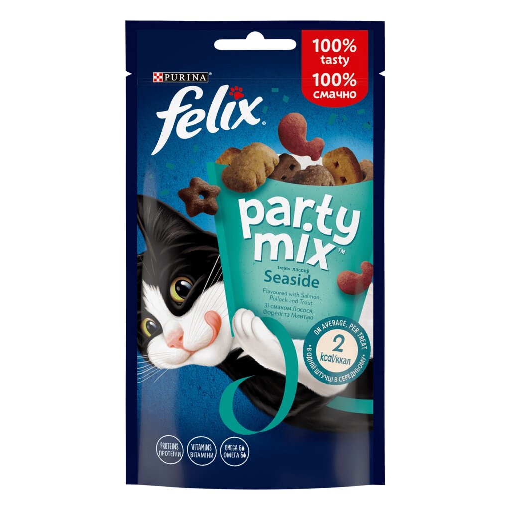 Ласощі для дорослих котів Felix (Фелікс) Party Mix Океанічний Мікс (лосось, форель, минтай), 60 г від компанії ZooVet - Інтернет зоомагазин самих низьких цін - фото 1