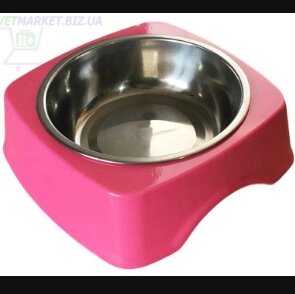 Миска для собаки з нержавіючої сталі кругла в пластиковій підставці 1-14, (17*15 см) від компанії ZooVet - Інтернет зоомагазин самих низьких цін - фото 1
