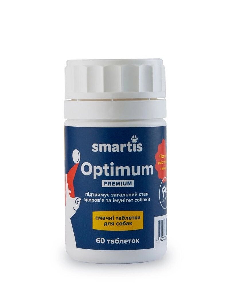 Мультивітамінні таблетки для собак Smartis Optimum Premium із залізом (60 таблеток) для щоденного раціону собак від компанії ZooVet - Інтернет зоомагазин самих низьких цін - фото 1