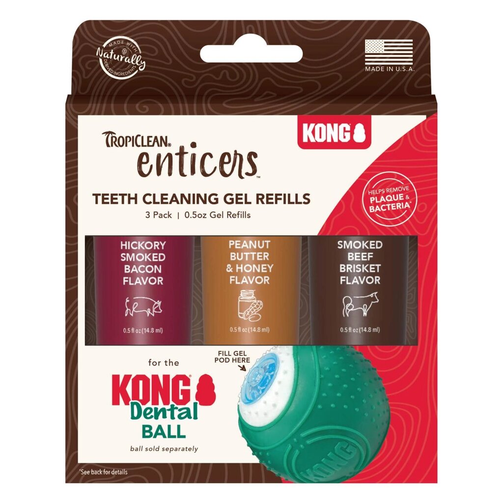 Набір для догляду за ротовою порожниною собак TropiClean Enticers для Kong Dental Ball гелі з різними смаками, 3 шт від компанії ZooVet - Інтернет зоомагазин самих низьких цін - фото 1