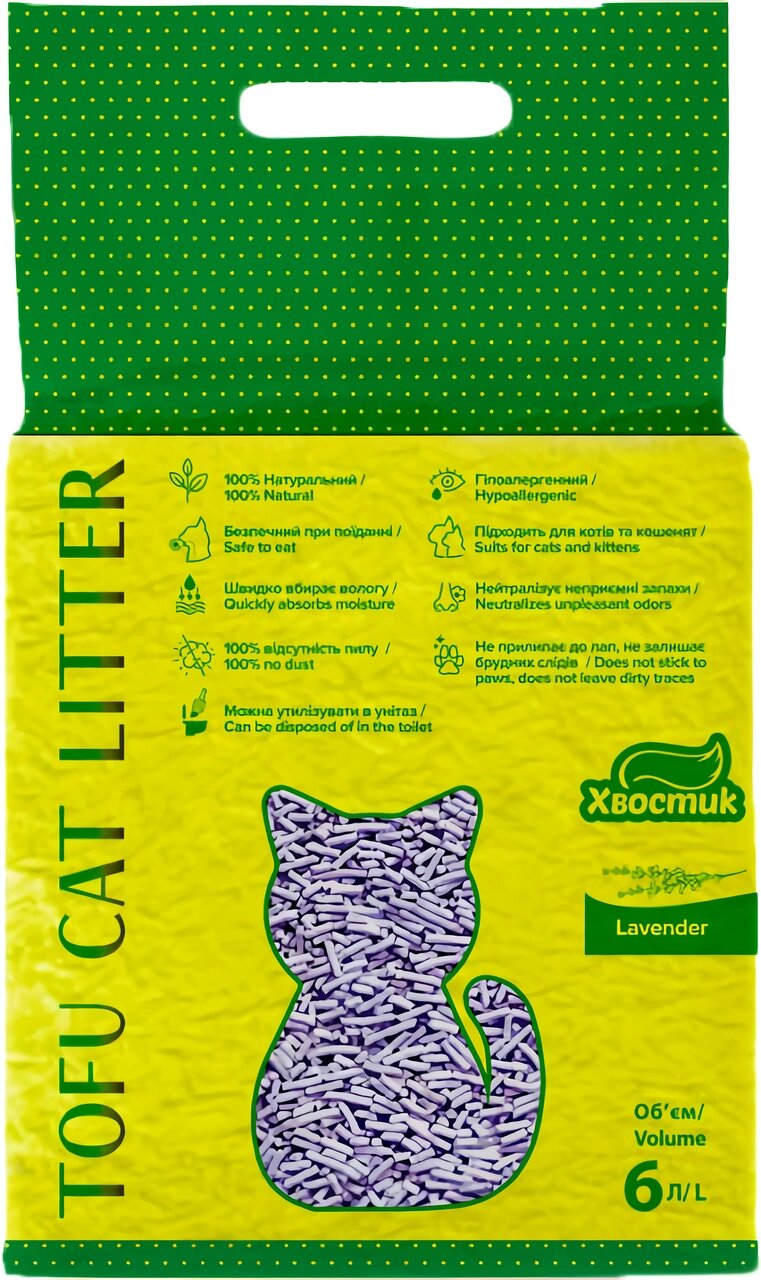 Наповнювач Tofu (Тофу) соєвий для котів з ароматом лаванди 2.6 кг (6 л), Хвостик від компанії ZooVet - Інтернет зоомагазин самих низьких цін - фото 1