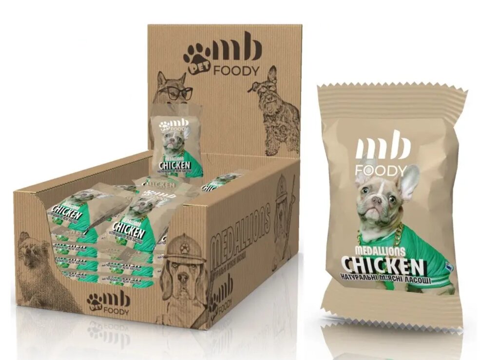 Натуральні ласощі для собак медальйони MB Foody Pet шоубокс 400 г з куркою (в упаковці 100 шт) від компанії ZooVet - Інтернет зоомагазин самих низьких цін - фото 1