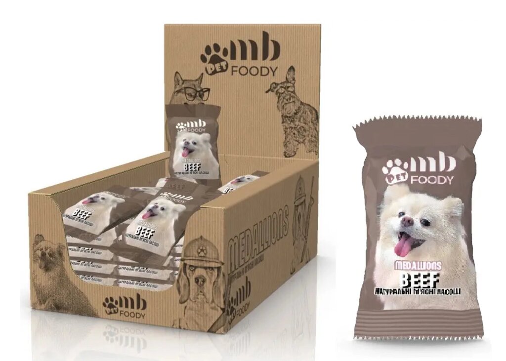 Натуральні ласощі для собак медальйони MB Foody Pet шоубокс 400 г з яловичиною (в упаковці 100 шт) від компанії ZooVet - Інтернет зоомагазин самих низьких цін - фото 1