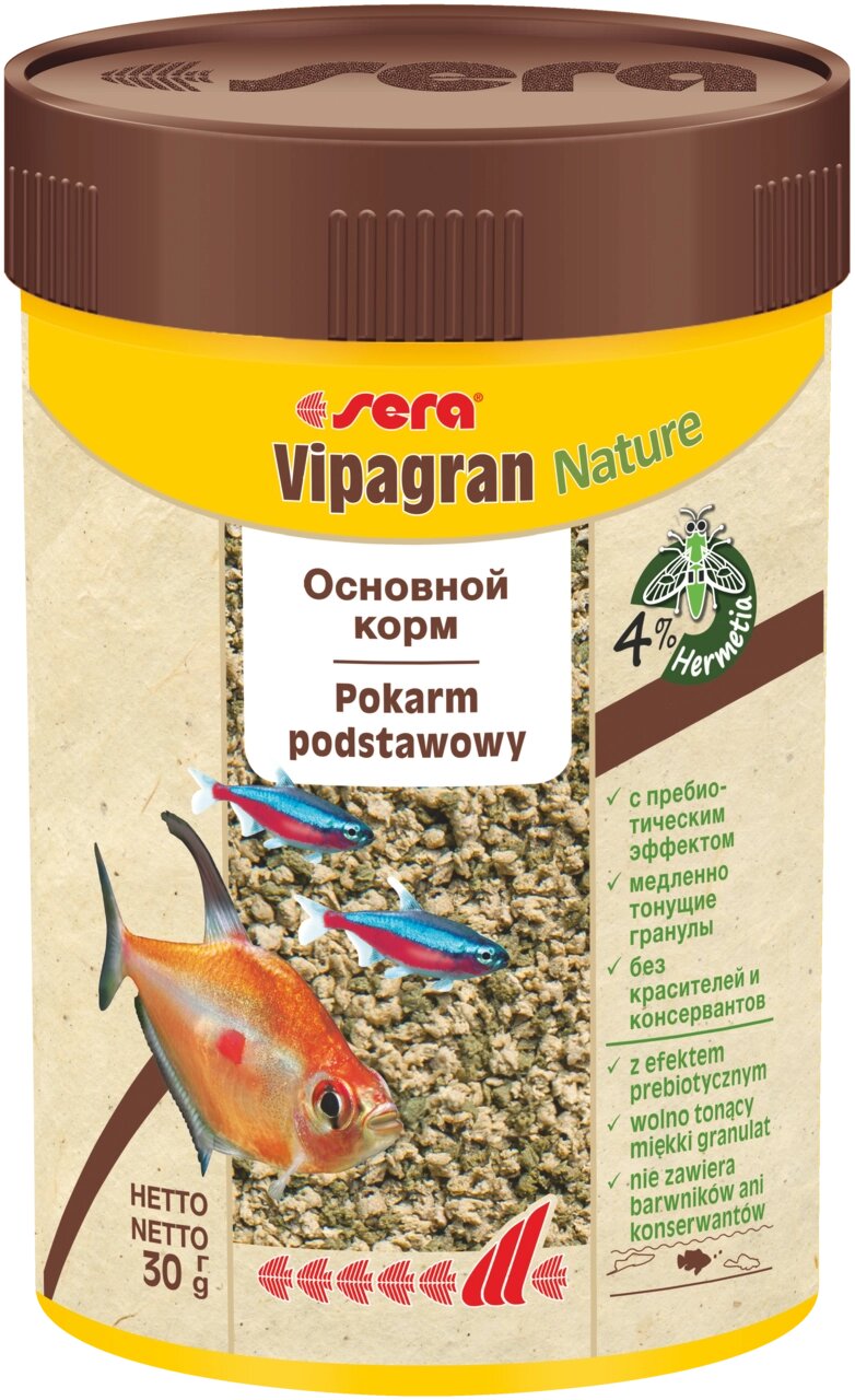 Основний корм Sera Vipagran Nature (Сера Віпагран) для риб усіх видів, що харчуються в середніх шарах води 100 мл (30 г) від компанії ZooVet - Інтернет зоомагазин самих низьких цін - фото 1