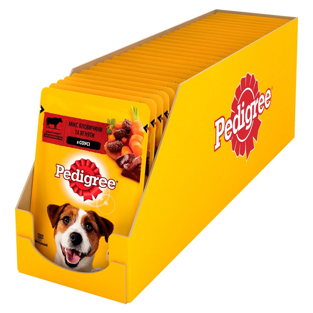 Pedigree (Педігрі) вологий корм для собак з яловичиною та ягням в соусі 100 г (блок 24 шт) від компанії ZooVet - Інтернет зоомагазин самих низьких цін - фото 1