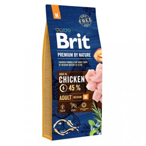 Сухий корм Бріт Brit Premium Adult M для дорослих собак середніх порід (від 10 до 25 кг), 15 кг