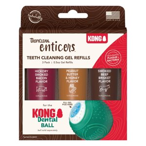 Набір для догляду за ротовою порожниною собак TropiClean Enticers для Kong Dental Ball гелі з різними смаками, 3 шт
