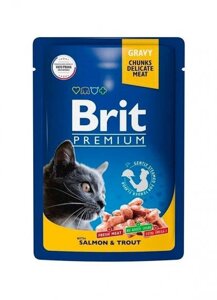 Вологий корм Brit Premium Шматочки з з лососем і фореллю для котів 100 гр