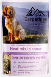 Вологий корм для дорослих собак малих порід Pet Food М'ясне асорті в соусі 100 г Carpathian
