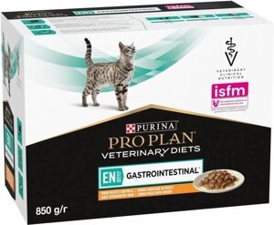 Упаковка Purina Pro Plan Veterinary Diets Gastrointestinal з куркою для кішок при хворобах ШКТ 10 x 85 г