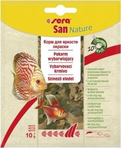 Корм для акваріумних риб Sera San Nature (Сера Сан) пластівці для посилення забарвлення риб 10 г