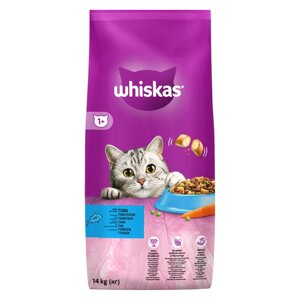 Повнораціонний сухий корм для дорослих котів Whiskas (Віскас) смачні подушечки з тунцем, 14 кг