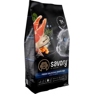 Сухий корм для довгошерстих котів Сейворі Savory Adult Cat Gourmand Fresh Salmon & White Fish з лососем, 400 г