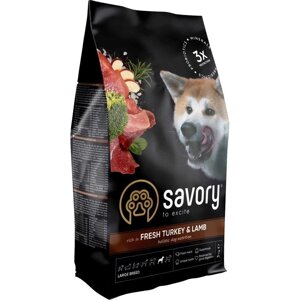 Сухий корм Savory Large Breeds Fresh Turkey & Lamb з індичкою та ягням для собак великих порід, 3 кг