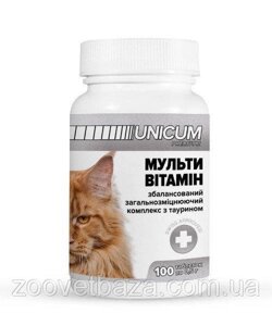 Мультивітаміни unicum premium для котів з таурином, загальнозміцнюючий комплекс 100 табл.