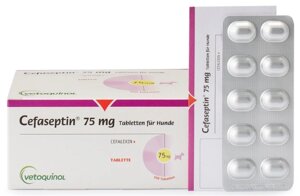 Цефасептин (Cefaseptin) 75 мг №10 таблеток 1т/5 кг (для лікування котів та собак при захворюваннях шкіри) Vetoquinol