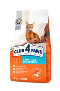 Повнораціонний сухий корм для дорослих кішок CLUB 4 PAWS (Клуб 4 Лапі) Преміум з чуттєвим травлення, 5 кг