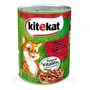Kitekat Natural Vitality Консерви для кішок з яловичиною в соусі / 400 гр