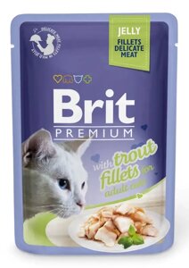 Вологий корм Бріт Brit Premium Cat pouch для котів шматочки філе форелі в желе 85 г
