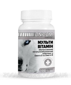 Мультивітаміни UNICUM premium для собак загальнозміцнюючий комплекс з омега-3 і омега-6 100 табл.