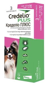 Таблетки Credelio Plus (Кределіо Плюс) Dog Tab від бліх та кліщів для собак 2.8 - 5.5 кг
