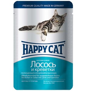 Вологий корм Happy Cat Btl Lachs Garnelen Gelee з лососем та криветкою для кішок, 100 г