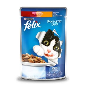 Felix Fantastic Duo (пауч) Консерви для кішок Шматочки в желе з яловичиною і птицею 85 г