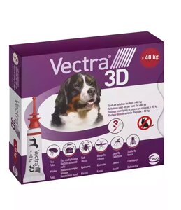 Vectra 3D (Вектра 3D) для собак вагою 40 - 65 кг (1 піпетка 8 мл) Ceva Франція (термін до 06.2026 р)