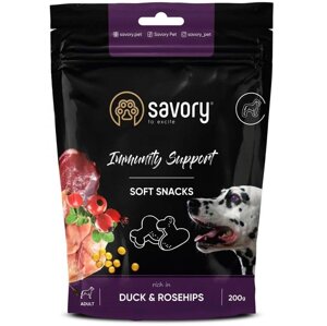 М’які ласощі для собак Сейворі Savory Immunity Support Soft Snacks з качкою та шипшиною 200 г