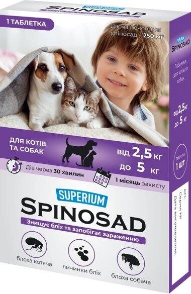 Пігулка проти бліх SUPERIUM Spinosad (Спіносад) для кішок і собак вагою 2,5 - 5 кг від компанії ZooVet - Інтернет зоомагазин самих низьких цін - фото 1