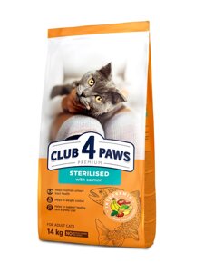 Повнораціонний сухий корм для кішок Club 4 Paws (Клуб 4 Лапи) для стерелізовних котів з лососем, 14 кг