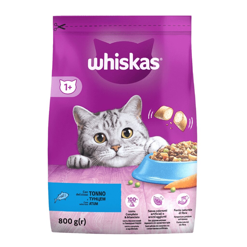 Повнораціонний сухий корм для дорослих котів Whiskas (Віскас) смачні подушечки з тунцем, 800 г від компанії ZooVet - Інтернет зоомагазин самих низьких цін - фото 1