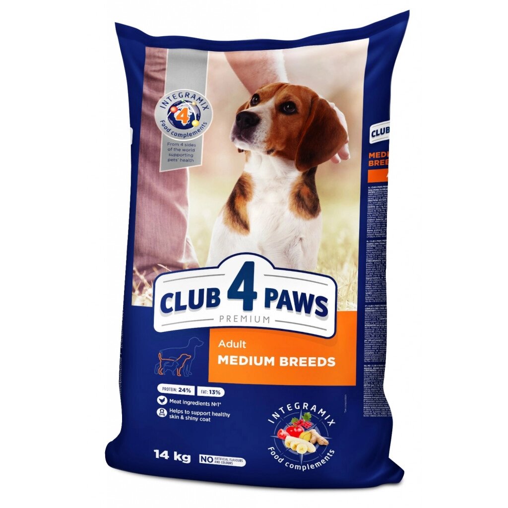 Повнораціонний сухий корм для дорослих собак CLUB 4 PAWS (Клуб 4 Лапи) Преміум для середніх порід, 14 кг від компанії ZooVet - Інтернет зоомагазин самих низьких цін - фото 1