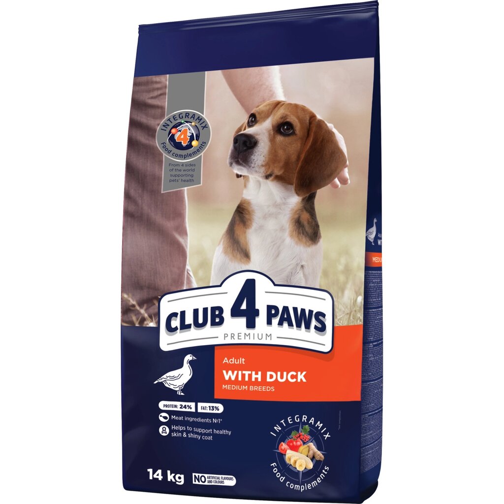 Повнораціонний сухий корм для дорослих собак CLUB 4 PAWS (Клуб 4 Лапи) Преміум для середніх порід з качкою, 14 кг від компанії ZooVet - Інтернет зоомагазин самих низьких цін - фото 1