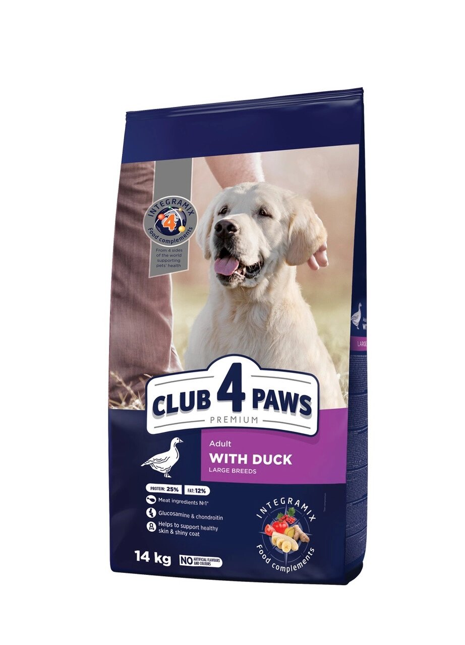 Повнораціонний сухий корм для дорослих собак CLUB 4 PAWS (Клуб 4 Лапи) Преміум для великих порід з качкою, 14 кг від компанії ZooVet - Інтернет зоомагазин самих низьких цін - фото 1