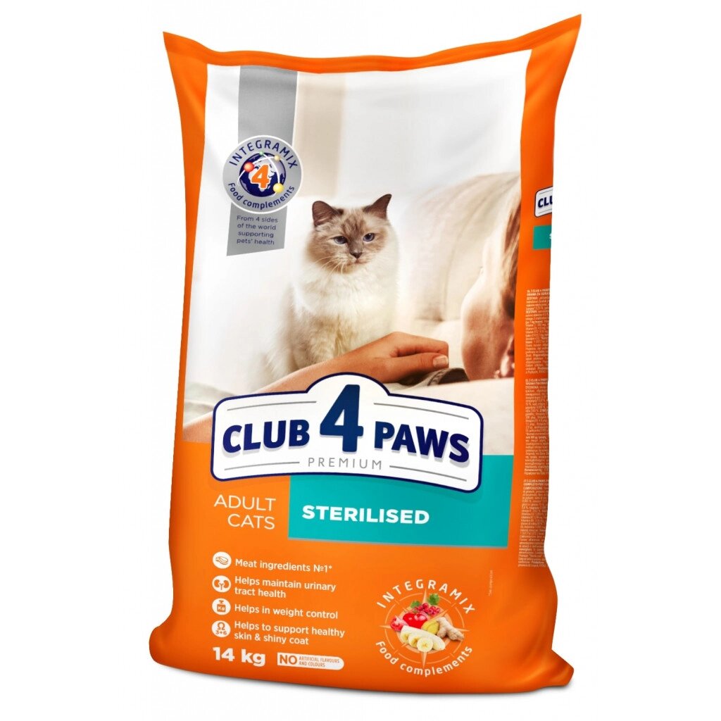 Повнораціонний сухий корм для дорослих стерилізованих кішок CLUB 4 PAWS (Клуб 4 Лапи) Преміум, 14 кг від компанії ZooVet - Інтернет зоомагазин самих низьких цін - фото 1