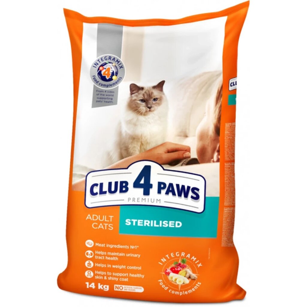 Повнораціонний сухий корм для дорослих стерилізованих кішок CLUB 4 PAWS (Клуб 4 Лапи) Преміум, 5 кг від компанії ZooVet - Інтернет зоомагазин самих низьких цін - фото 1