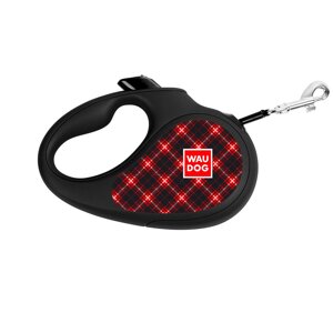 Повідець-рулетка для собак WAUDOG R-leash, малюнок "Шотландка", S, до 15 кг, 5 м, світловідбивна стрічка чорний