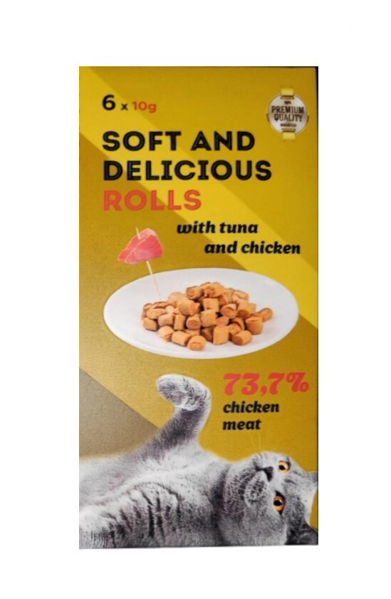 Рулетики Soft and Delicious (Софт і Делішес) ласощі для кішок зі смаком курки та тунця, 6 х 10 г від компанії ZooVet - Інтернет зоомагазин самих низьких цін - фото 1