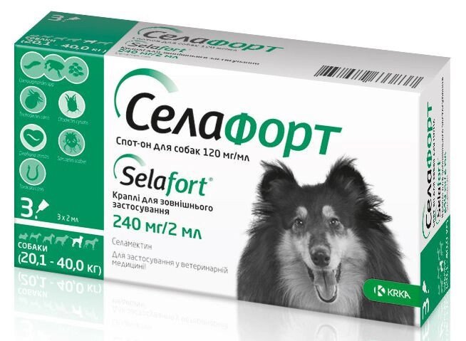 Селафорт (Selafort) краплі від бліх кліщів і гельмінтів для собак вагою 20-40 кг (1 піпетка) KRKA від компанії ZooVet - Інтернет зоомагазин самих низьких цін - фото 1