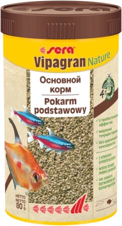 Sera (Сера) Vipagran Nature - Основний корм для всіх риб що харчуються в середніх шарах води 250 мл (80 г) від компанії ZooVet - Інтернет зоомагазин самих низьких цін - фото 1