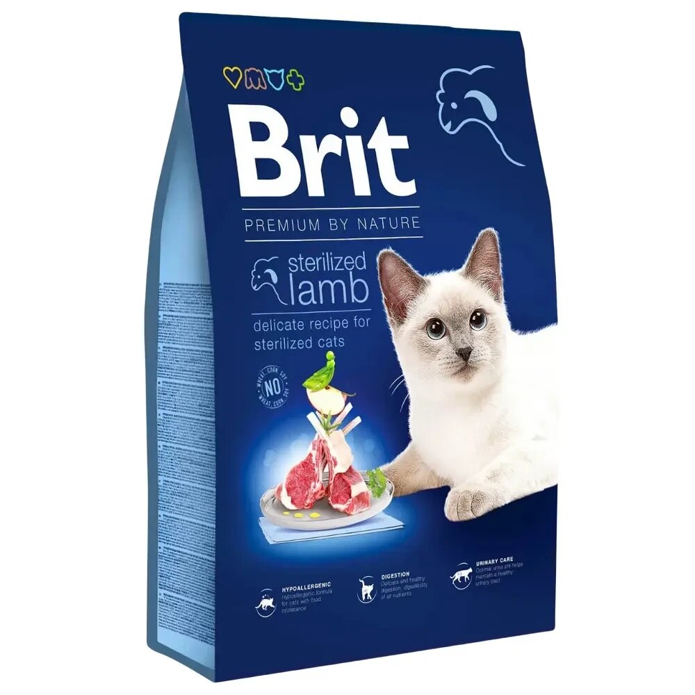 Сухий корм Бріт Brit Premium by Nature Cat Sterilized Lamb з ягням для стерелізованих котів, 1.5 кг від компанії ZooVet - Інтернет зоомагазин самих низьких цін - фото 1