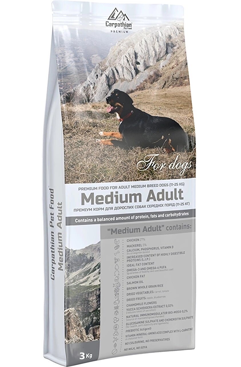 Сухий корм Carpathian Pet Food Medium Adult для дорослих собак середніх порід від 11 до 25 кг, 3 кг від компанії ZooVet - Інтернет зоомагазин самих низьких цін - фото 1